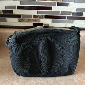 A Blatt Vintage Black Corduroy Purse Handbag with Metal Clasp